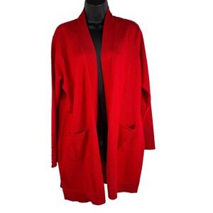Appleseeds Women's Knit Cardigan Red Sz L Open Front Long Sleeve 2 Patch Pockets